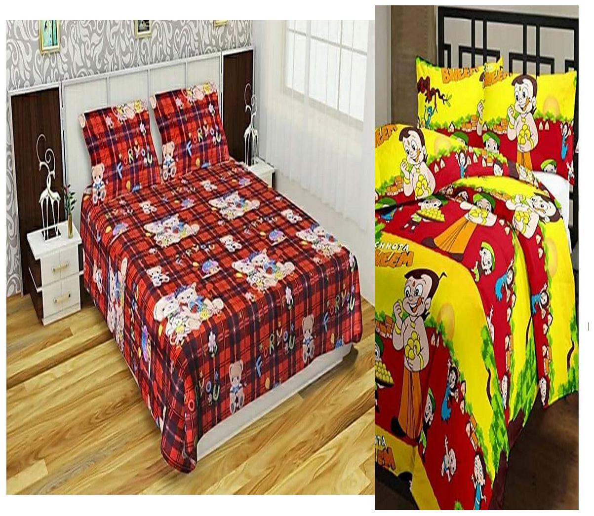 

DINGGA DECOR Cotton Printed Double Size Bedsheet 180 TC ( 2 Bedsheet With 4 Pillow Covers Multi )