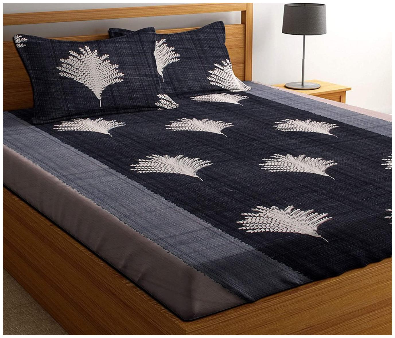 

DINGGA DECOR Cotton Printed Double Size Bedsheet 260 TC ( 1 Bedsheet With 2 Pillow Covers Black )