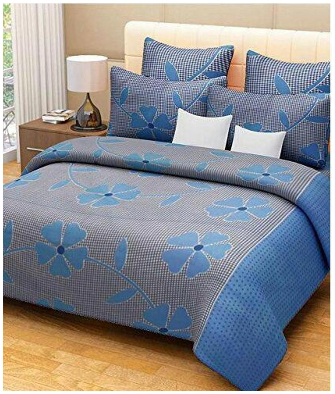 

DINGGA DECOR Cotton 3D Printed Double Size Bedsheet 120 TC ( 1 Bedsheet With 2 Pillow Covers Blue )