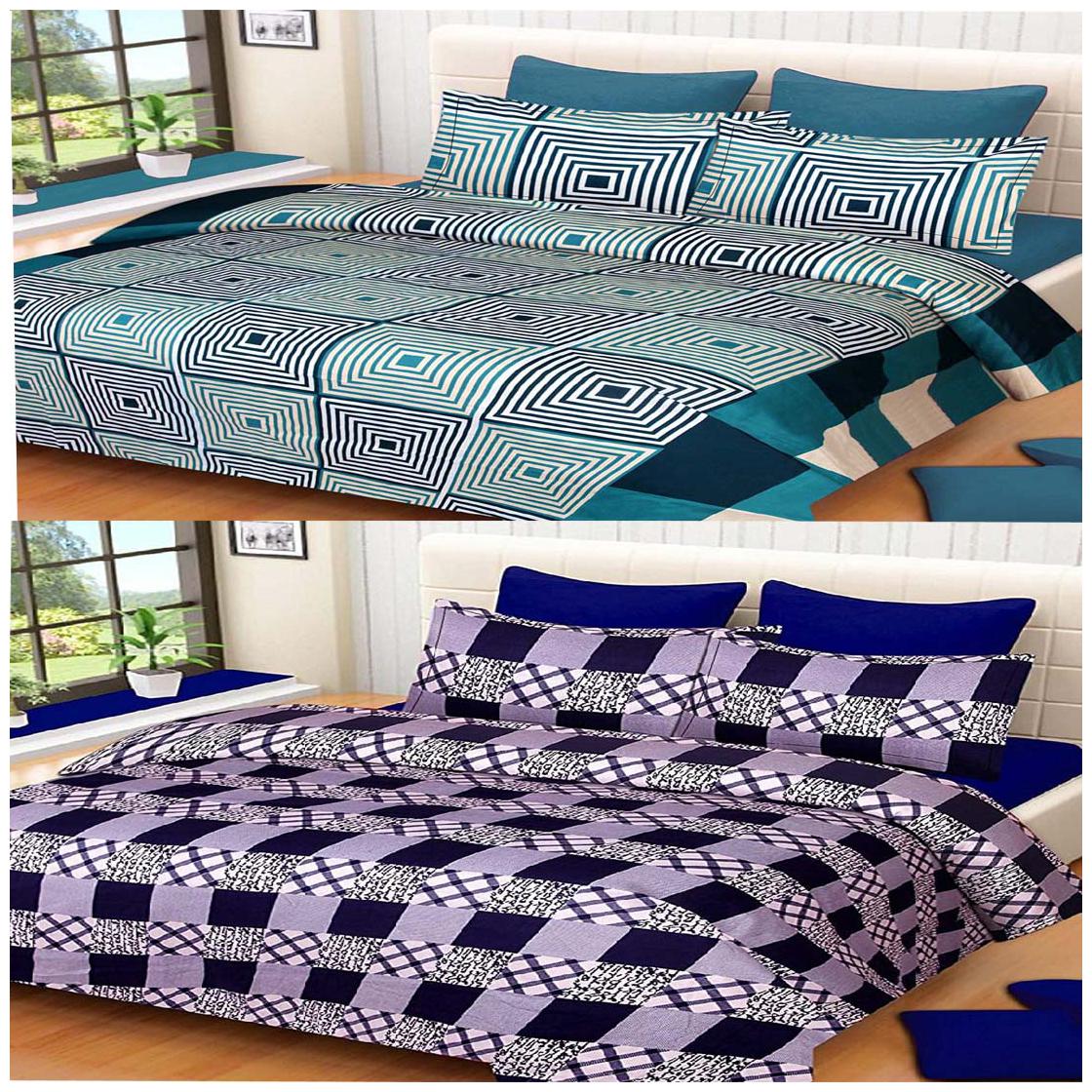

DINGGA DECOR Cotton Printed Double Size Bedsheet 180 TC ( 2 Bedsheet With 4 Pillow Covers Multi )