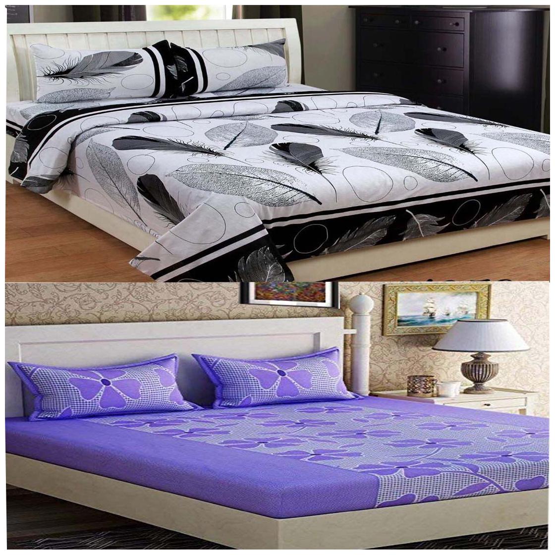 

DINGGA DECOR Cotton Printed Double Size Bedsheet 180 TC ( 2 Bedsheet With 4 Pillow Covers Multi )