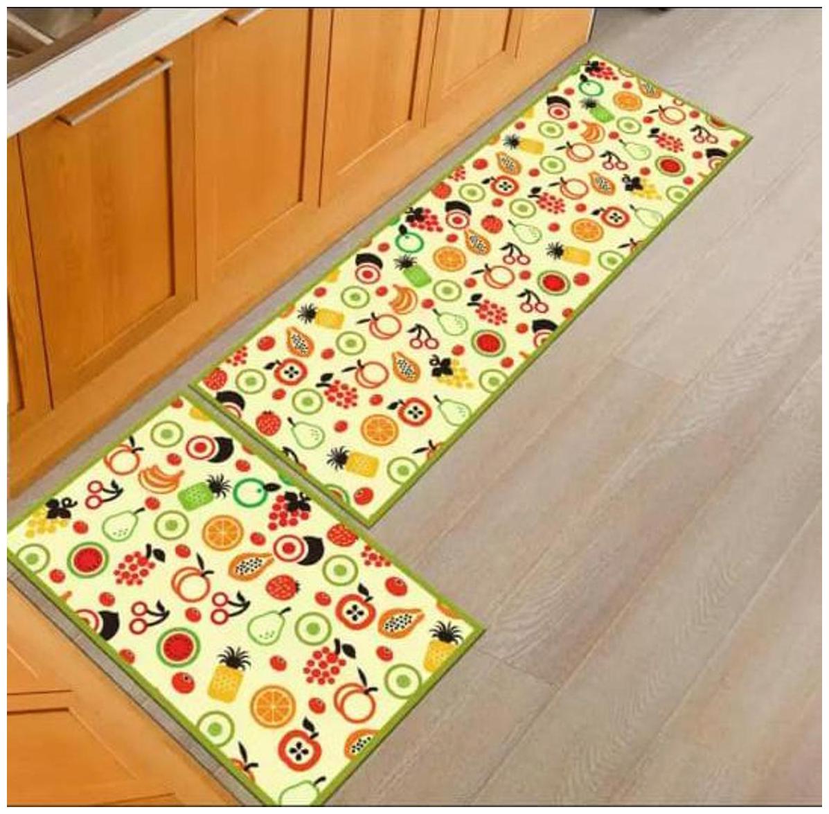 

Dingga Decor Anti Skid Washable Digital Printed Luxury Kitchen Floor Mat Combo Set of 2 Large MAT(18x55 inch) Small MAT(17x26 inch) Yellow