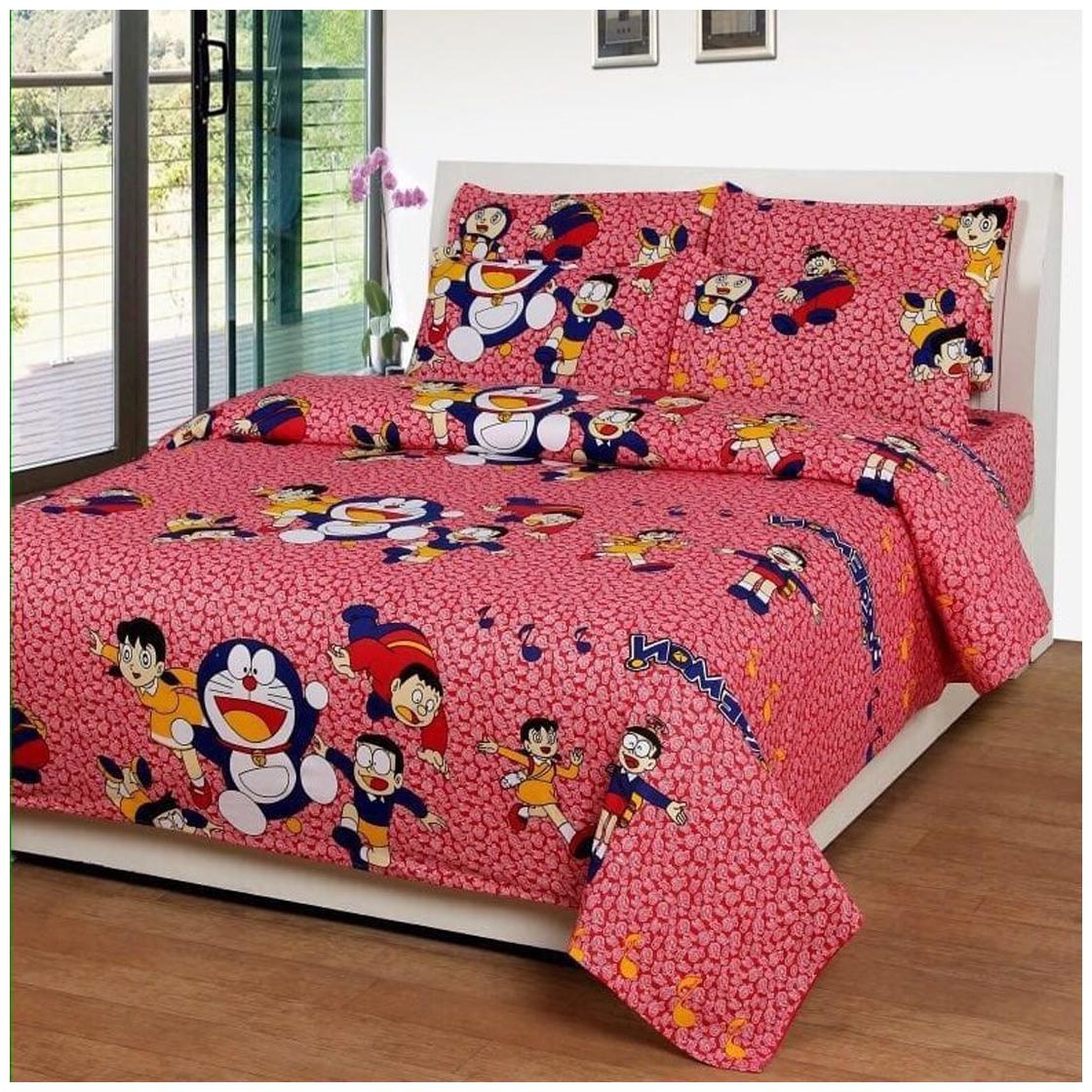 

DINGGA DECOR Cotton Printed Double Size Bedsheet 170 TC ( 1 Bedsheet With 2 Pillow Covers Peach Blue )