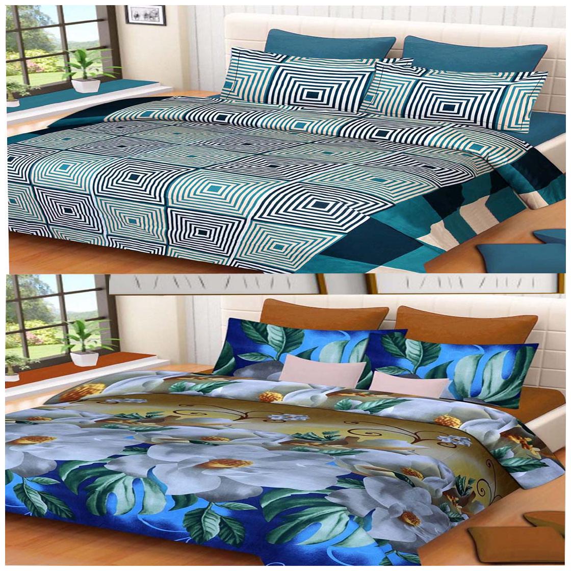 

DINGGA DECOR Cotton Printed Double Size Bedsheet 180 TC ( 2 Bedsheet With 4 Pillow Covers Multi )