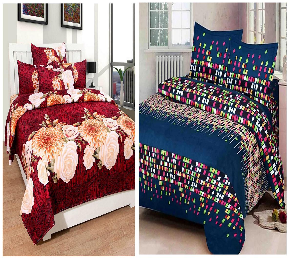 

DINGGA DECOR Cotton Printed Double Size Bedsheet 180 TC ( 2 Bedsheet With 4 Pillow Covers Multi )