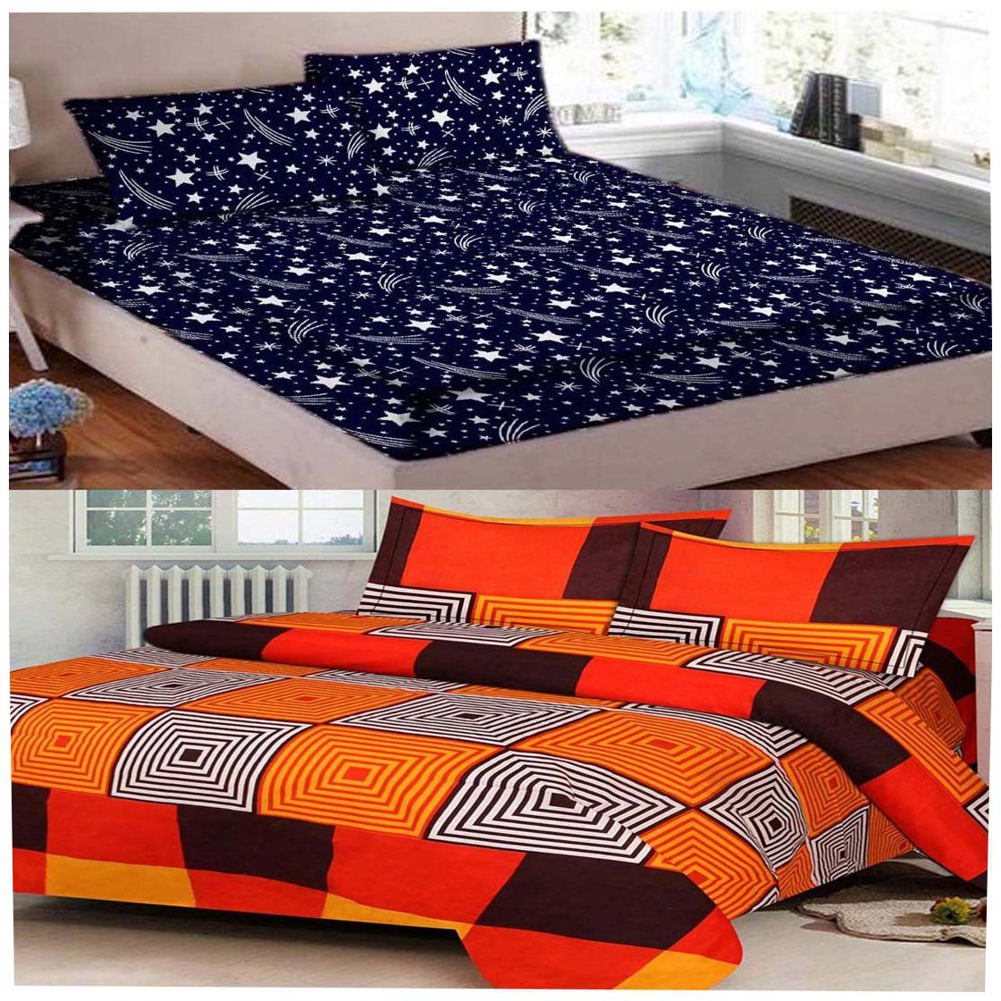 

DINGGA DECOR Cotton Printed Double Size Bedsheet 180 TC ( 2 Bedsheet With 4 Pillow Covers Multi )