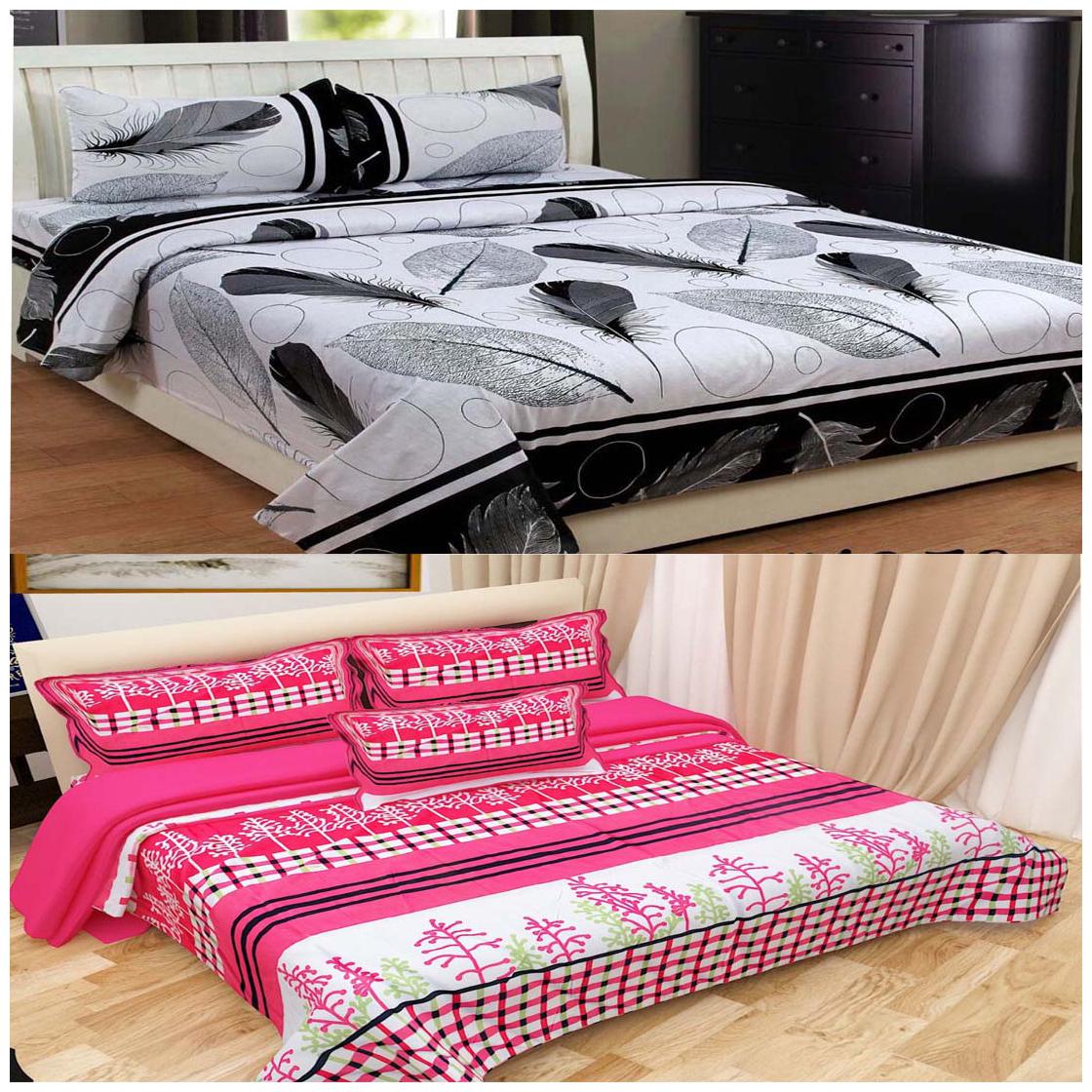 

DINGGA DECOR Cotton Printed Double Size Bedsheet 180 TC ( 2 Bedsheet With 4 Pillow Covers Multi )