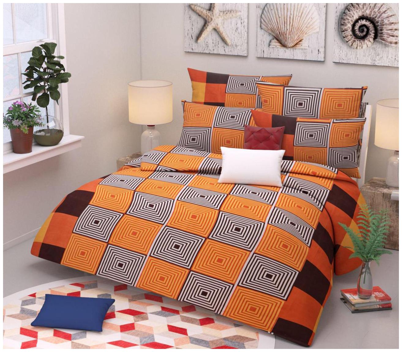 

DINGGA DECOR Cotton 3D Printed Double Size Bedsheet 120 TC ( 1 Bedsheet With 2 Pillow Covers Orange )