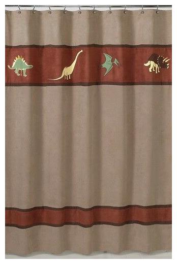 

DINOSAUR DINO SUEDE BROWN RED BOYS BATH FABRIC SHOWER CURTAIN SWEET JOJO DESIGNS