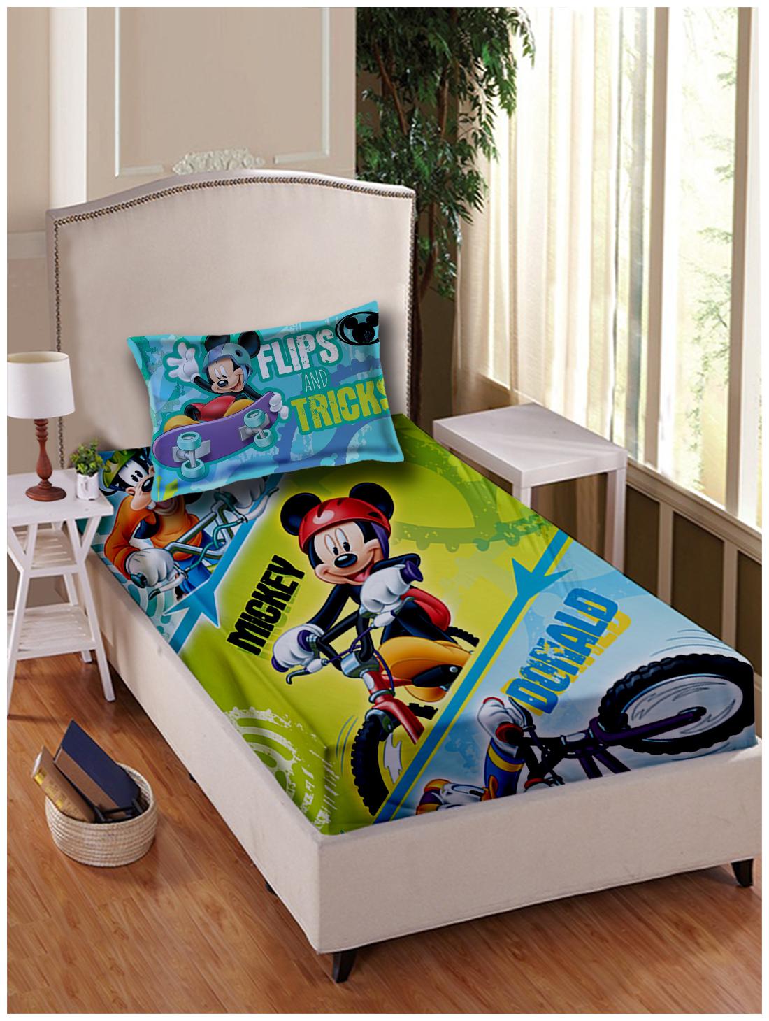 

Disney Cotton Printed Single Size Bedsheet 180 TC ( 1 Bedsheet With 1 Pillow Covers Green )