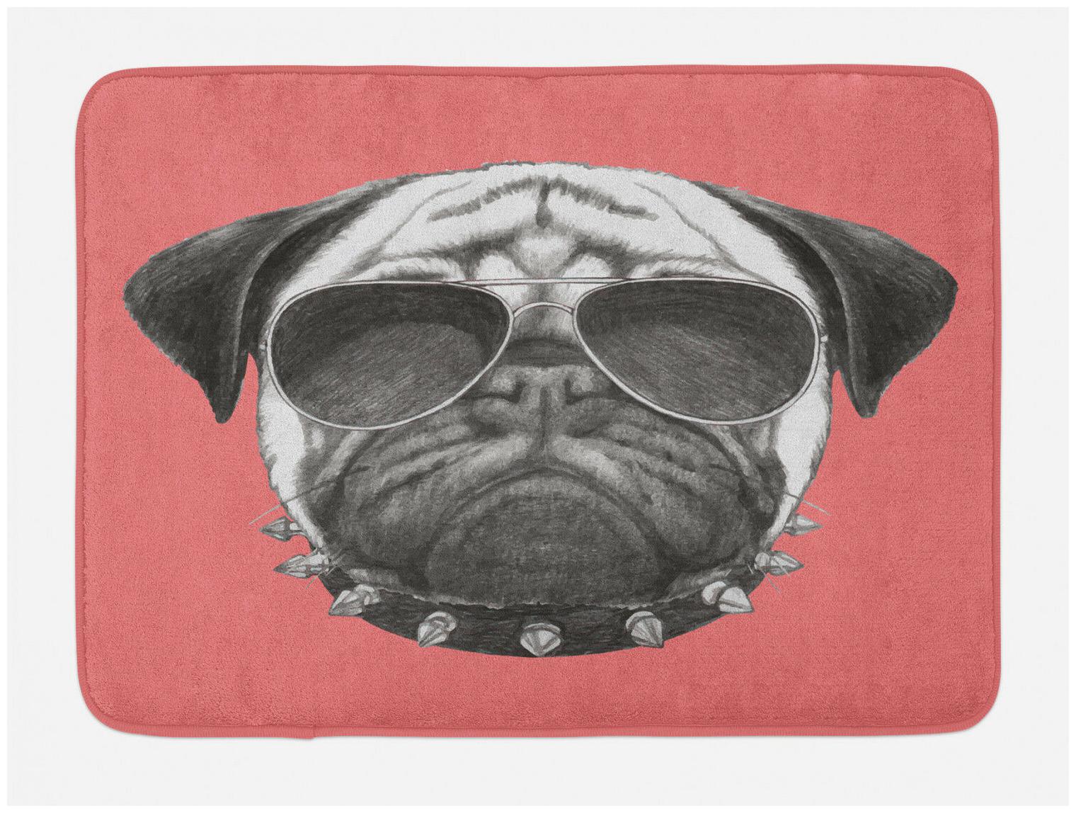 

Dog Bath Mat Pug Dog Sunglasses Colar Non-Slip Plush Mat 29 5 X 17 5 Inches