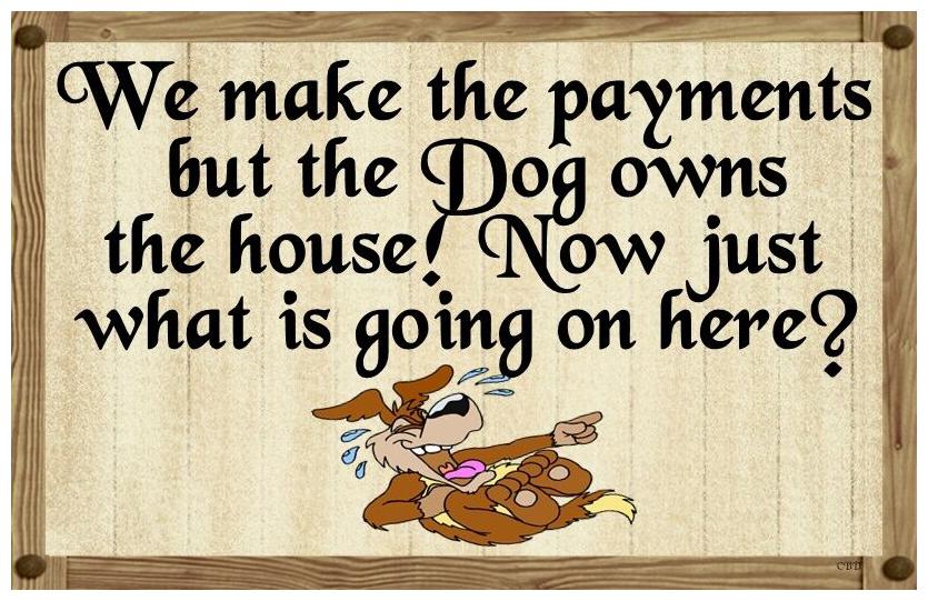 

(Dog Owns House) WALL DECOR DISTRESSED RUSTIC HARD WOOD SIGN PLAQUE