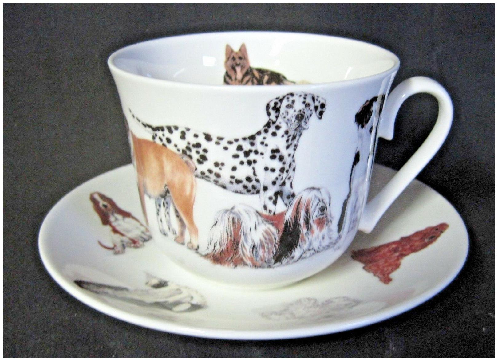 

DOGS GALORE FINE BONE CHINA BREAKFAST CUP SAUCER ROY KIRKHAM MADE IN ENGLAND
