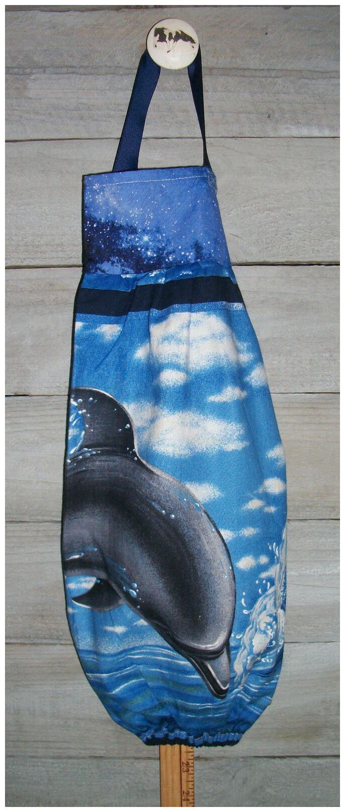 

Dolphin Jumping Ocean Sky Clouds Plastic Grocery Bag Rag Sock Holder Organizer