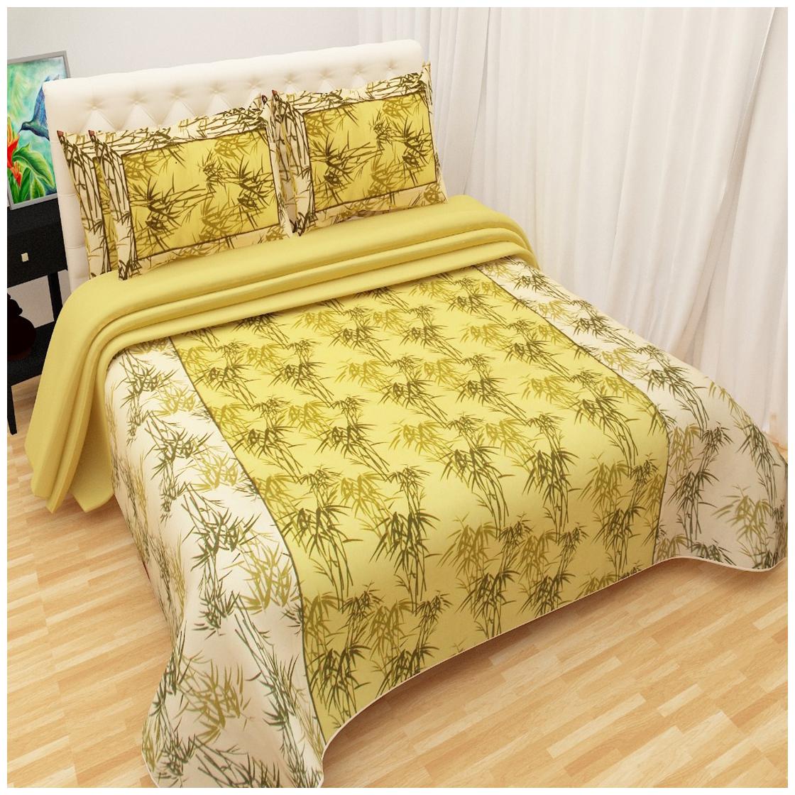 

Profit blitz Cotton Floral Double Size Bedsheet 220 TC ( 1 Bedsheet With 2 Pillow Covers Yellow )