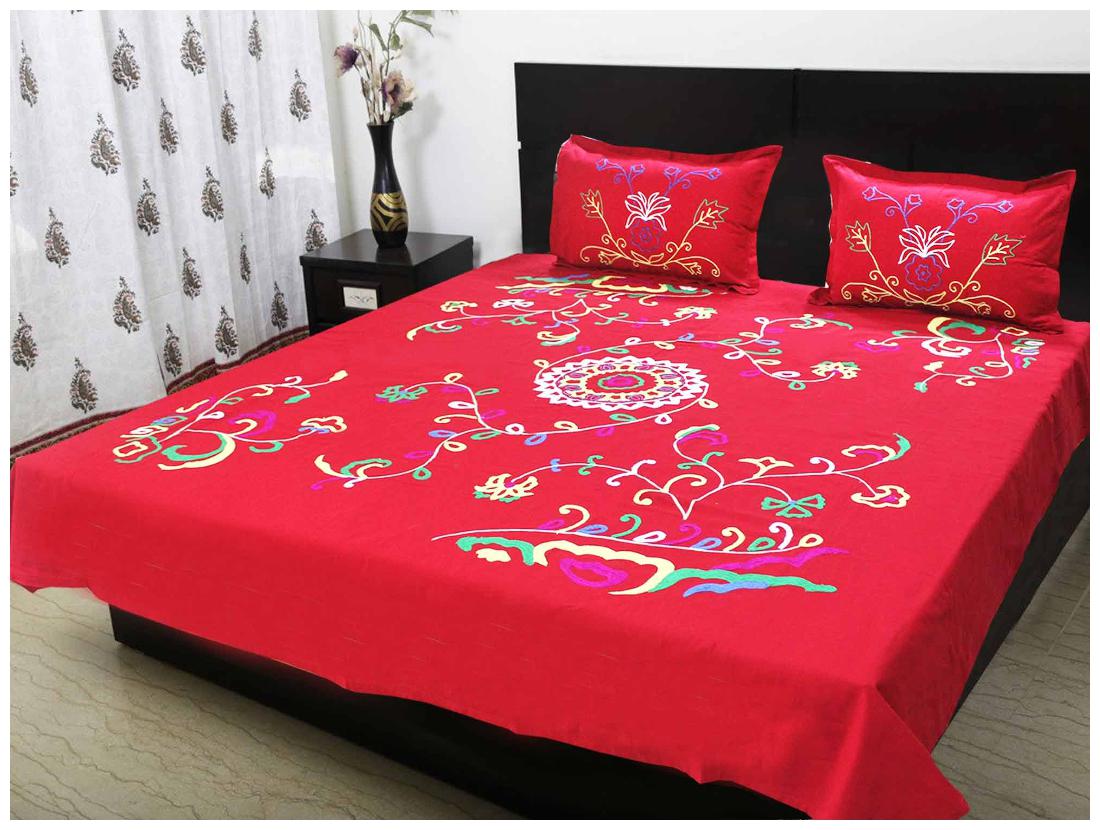 

R Home Cotton Printed King Size Bedsheet ( 1 Bedsheet With 2 Pillow Covers Red )
