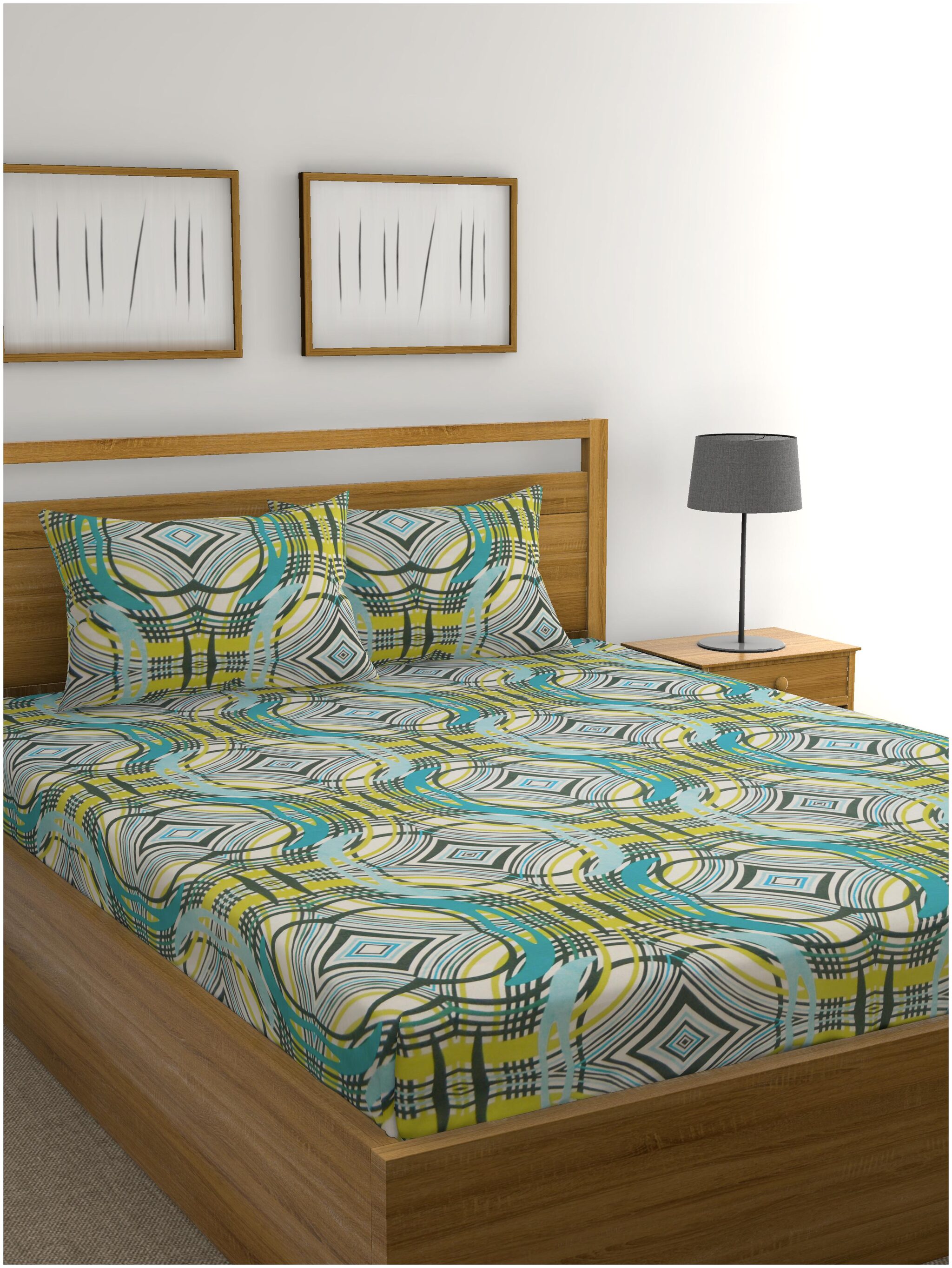 

Raymond Home Cotton Abstract Double Size Bedsheet 104 TC ( 1 Bedsheet With 2 Pillow Covers Multi )