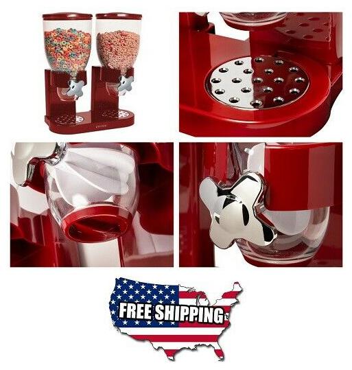 

Double Chamber Dry Food Cereal Dispenser Airtight Kitchen Storage Twin Container