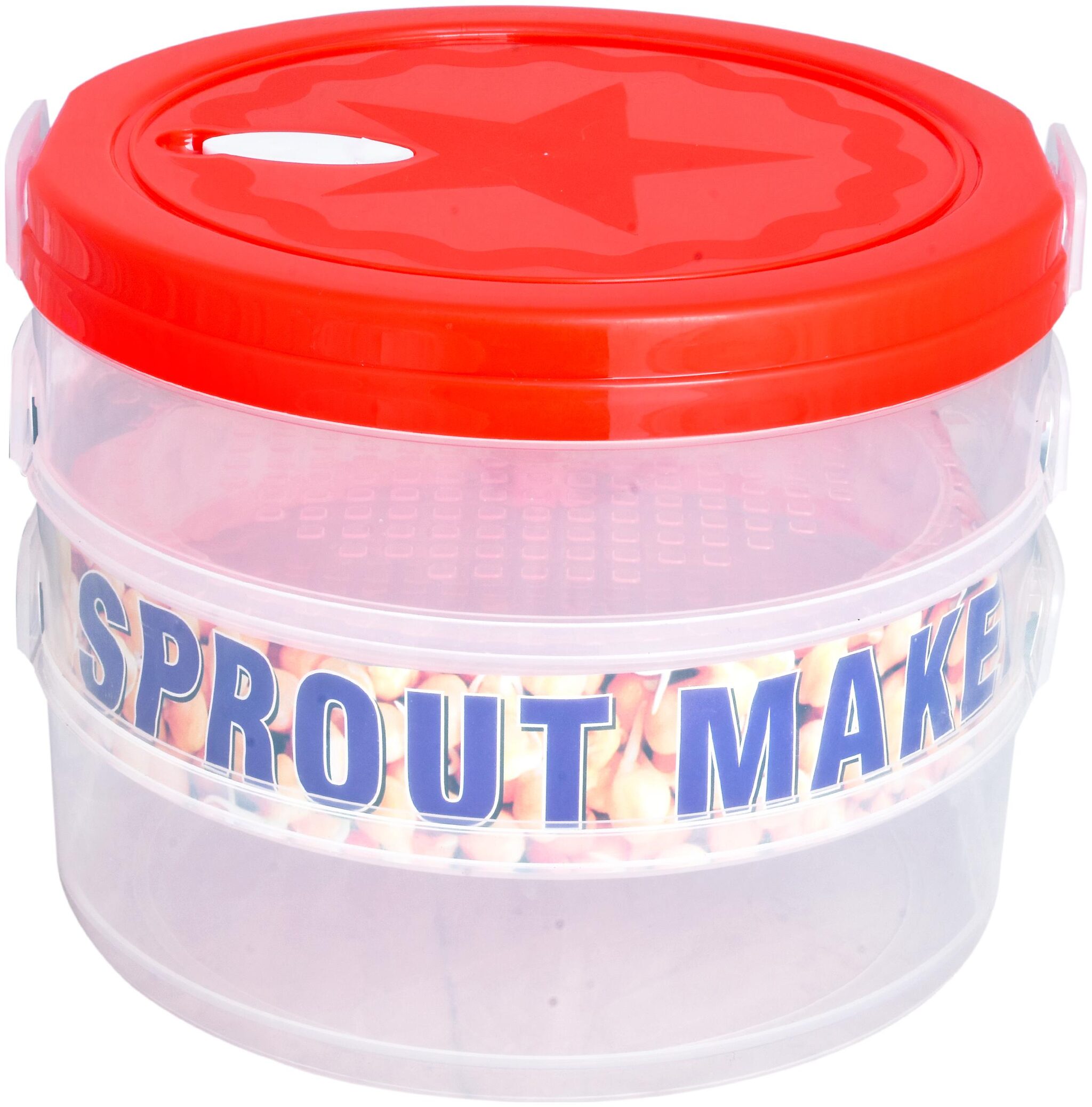 

Dough sprout maker - 3 Compartments - 1000 ml Plastic Grocery Container (Pack of 1 Red Transparent)
