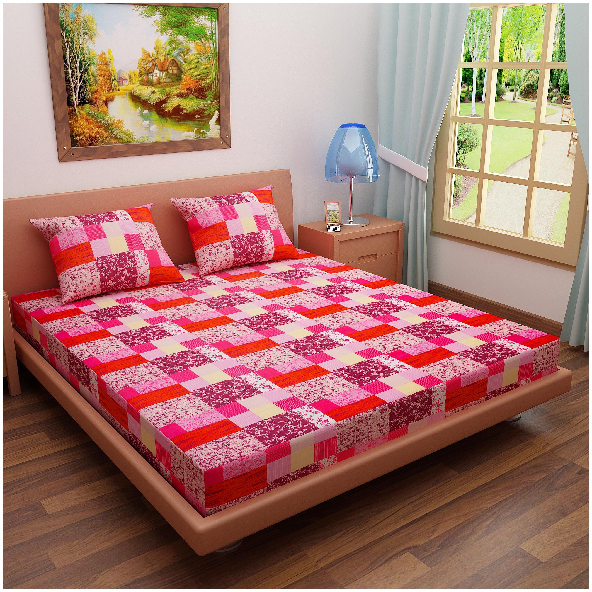 

Dream Care Cotton Floral Single Size Bedsheet 144 TC ( 1 Bedsheet With 1 Pillow Covers Red )