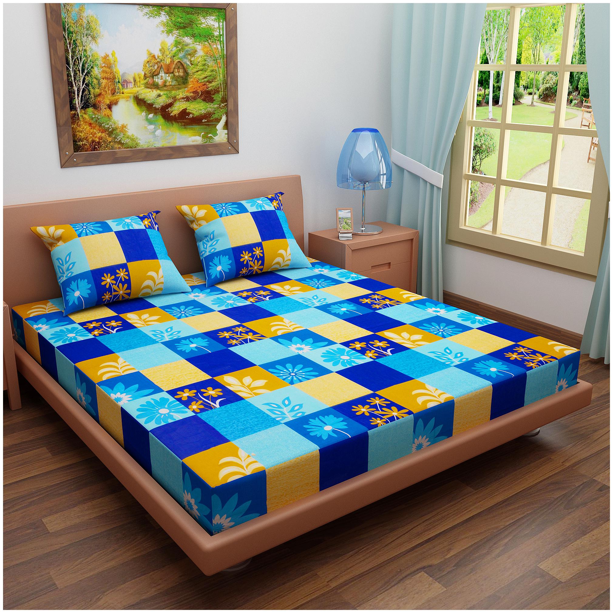 

Dream Care Cotton Checkered Double Size Bedsheet 144 TC ( 1 Bedsheet With 2 Pillow Covers Blue )
