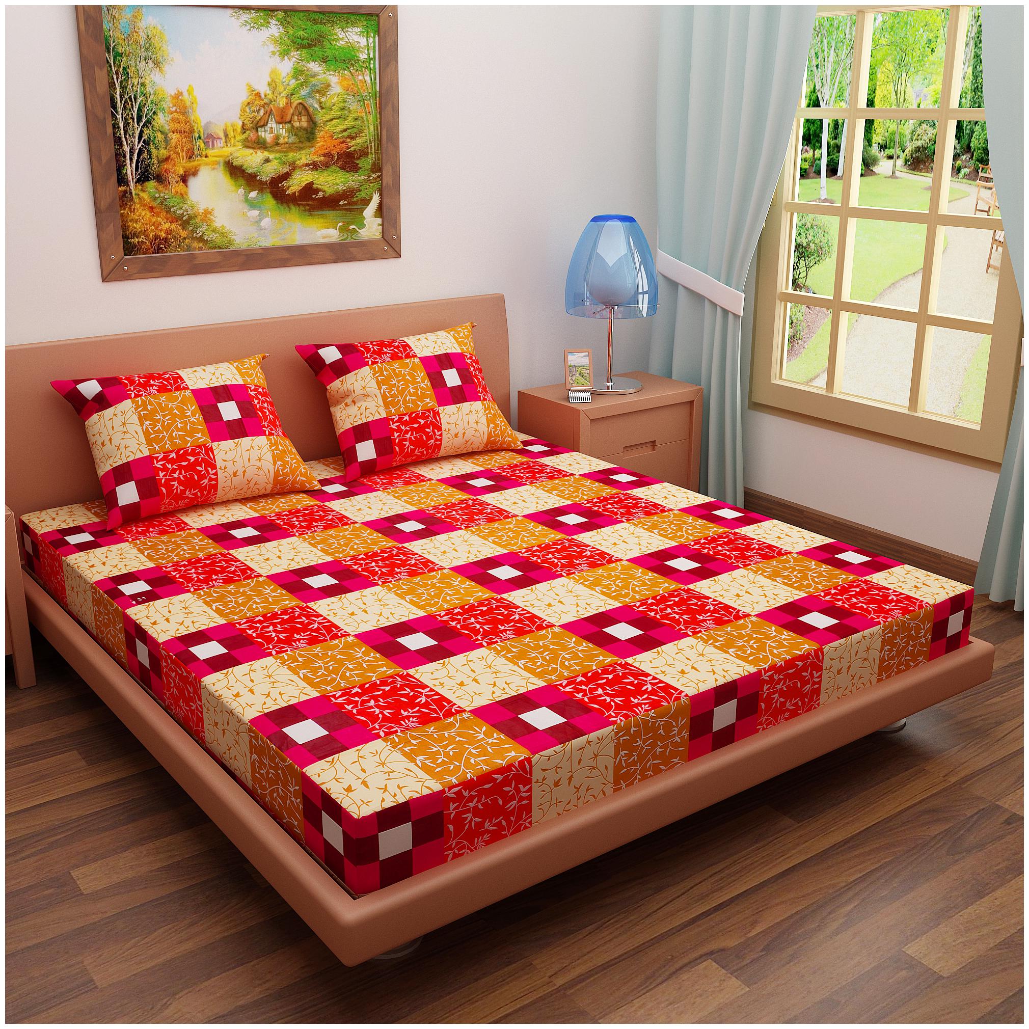 

Dream Care Cotton Checkered Double Size Bedsheet 144 TC ( 1 Bedsheet With 2 Pillow Covers Red )