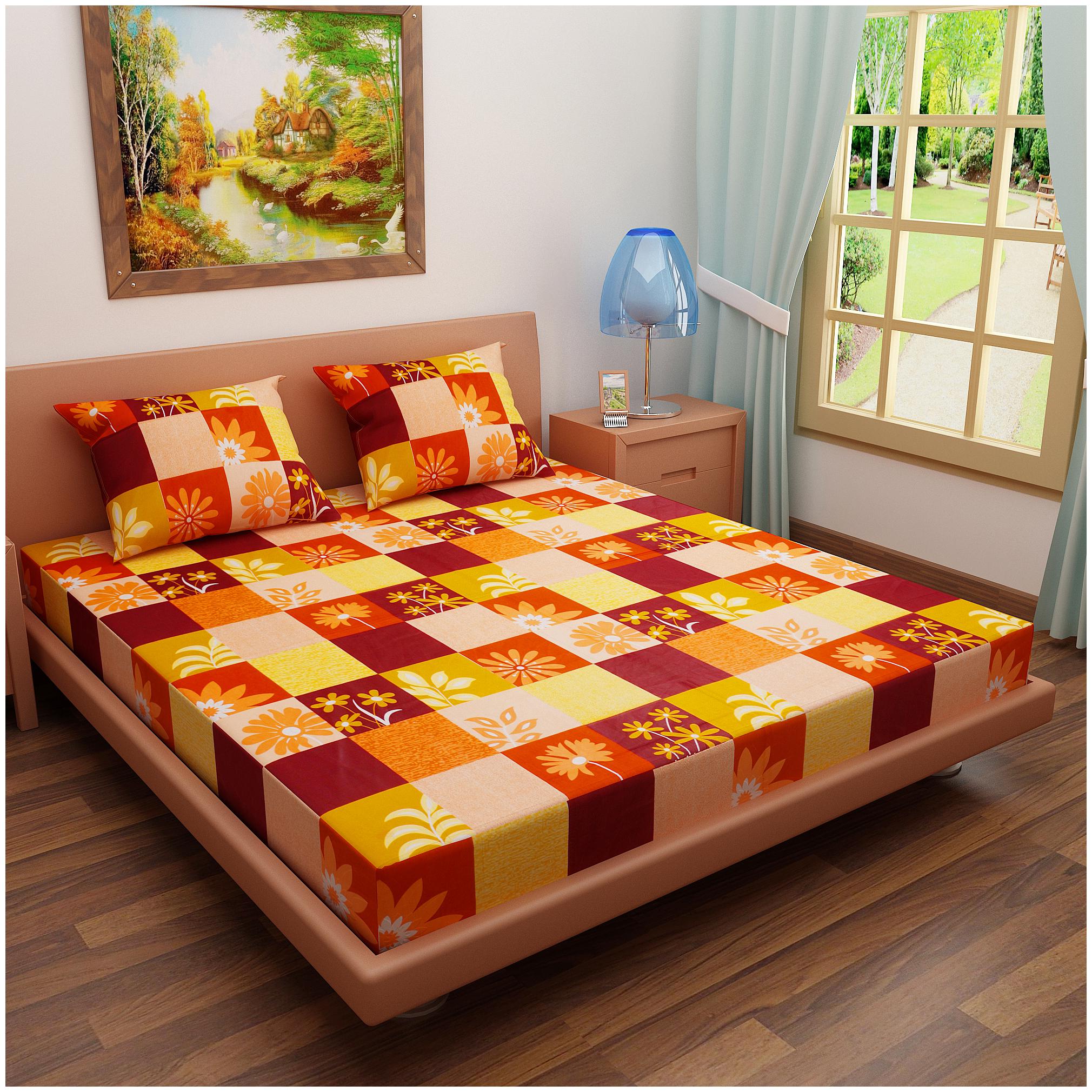 

Dream Care Cotton Checkered Double Size Bedsheet 144 TC ( 1 Bedsheet With 2 Pillow Covers Yellow )