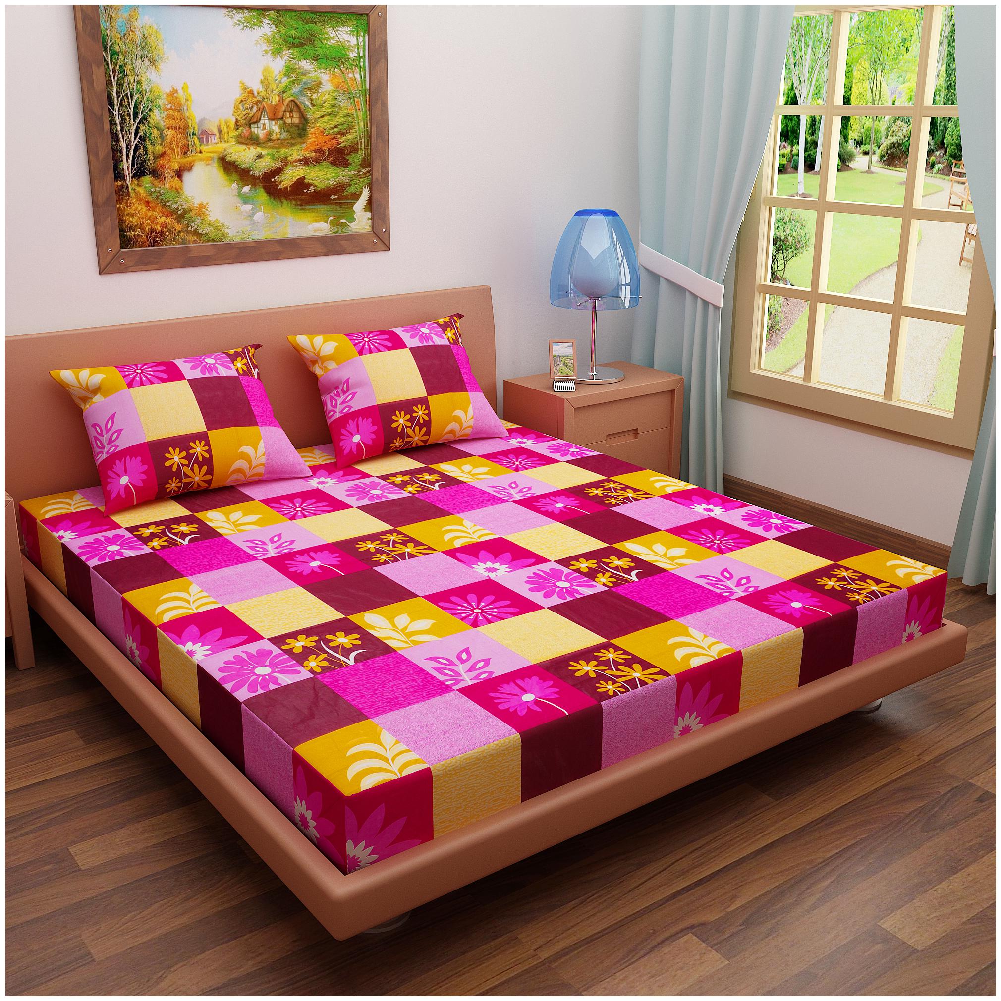 

Dream Care Cotton Checkered Double Size Bedsheet 144 TC ( 1 Bedsheet With 2 Pillow Covers Pink )