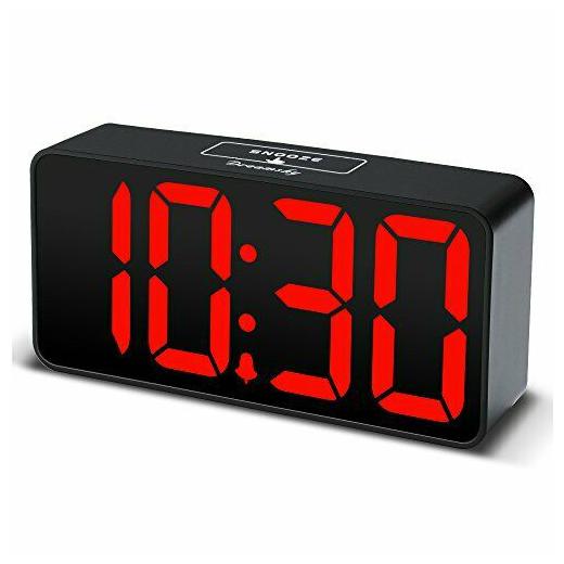 

DreamSky Compact Digital Alarm Clock with USB Port for Charging Adjustable Red