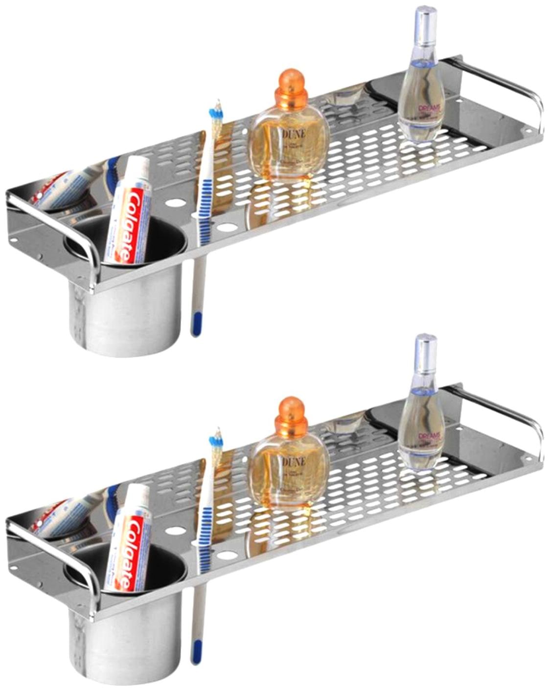 

Drizzle Shelves With Tumbler Holder Stainless Steel Wall Shelve 16 Inch Long - Set Of 2