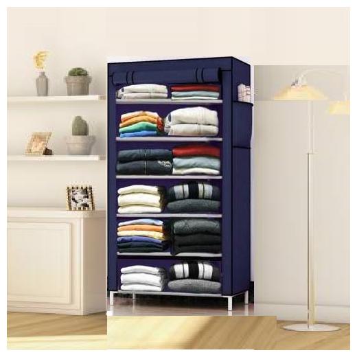 

DU STORE Foldable Blue Color Collapsible Wardrobe-6 Shelves