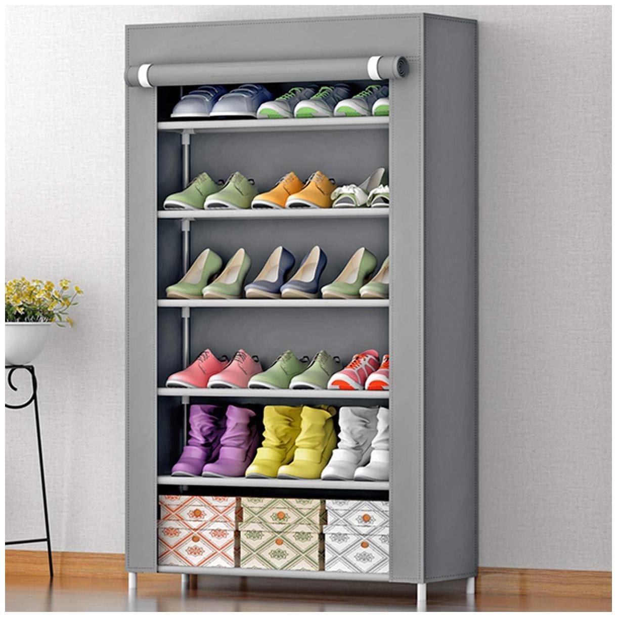 

DU STORE Foldable Portable Storage Shoe Rack Stand In 6 Shelves (Grey)