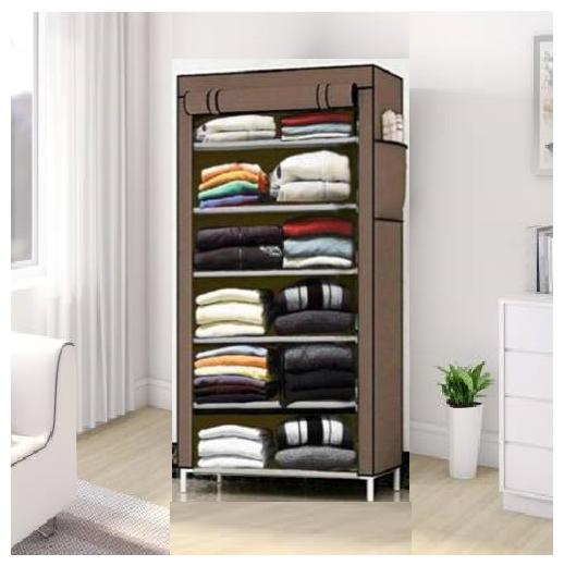 

DU STORE Foldable Brown Color Collapsible Wardrobe-6 Shelves