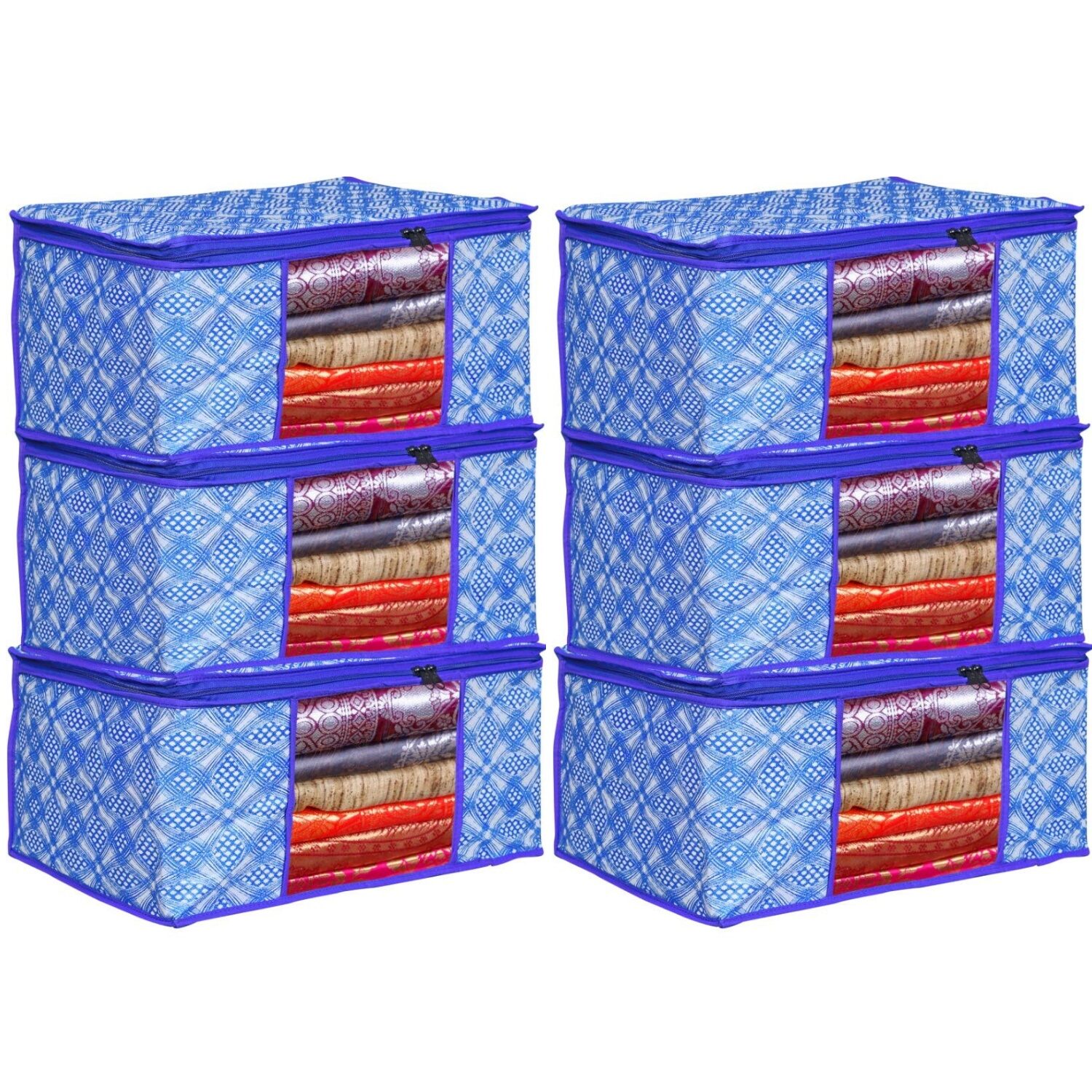 

Du Store Non Woven Saree Cover Bags with Transparent Window For Storage Wardrobe Pack Of 6(Blue)
