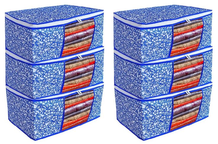 

Du Store Non Woven Saree Cover Bags with Transparent Window For Storage Wardrobe Pack Of 6(Blue)