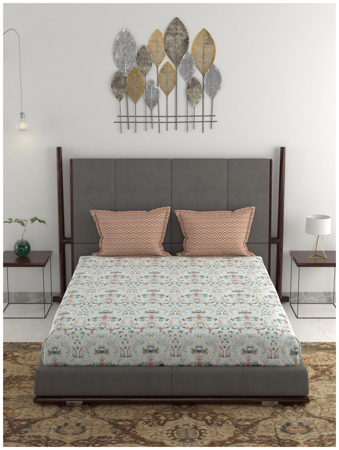

Trident Cotton 3D Printed Queen Size Bedsheet 144 TC ( 1 Bedsheet With 2 Pillow Covers Violet )