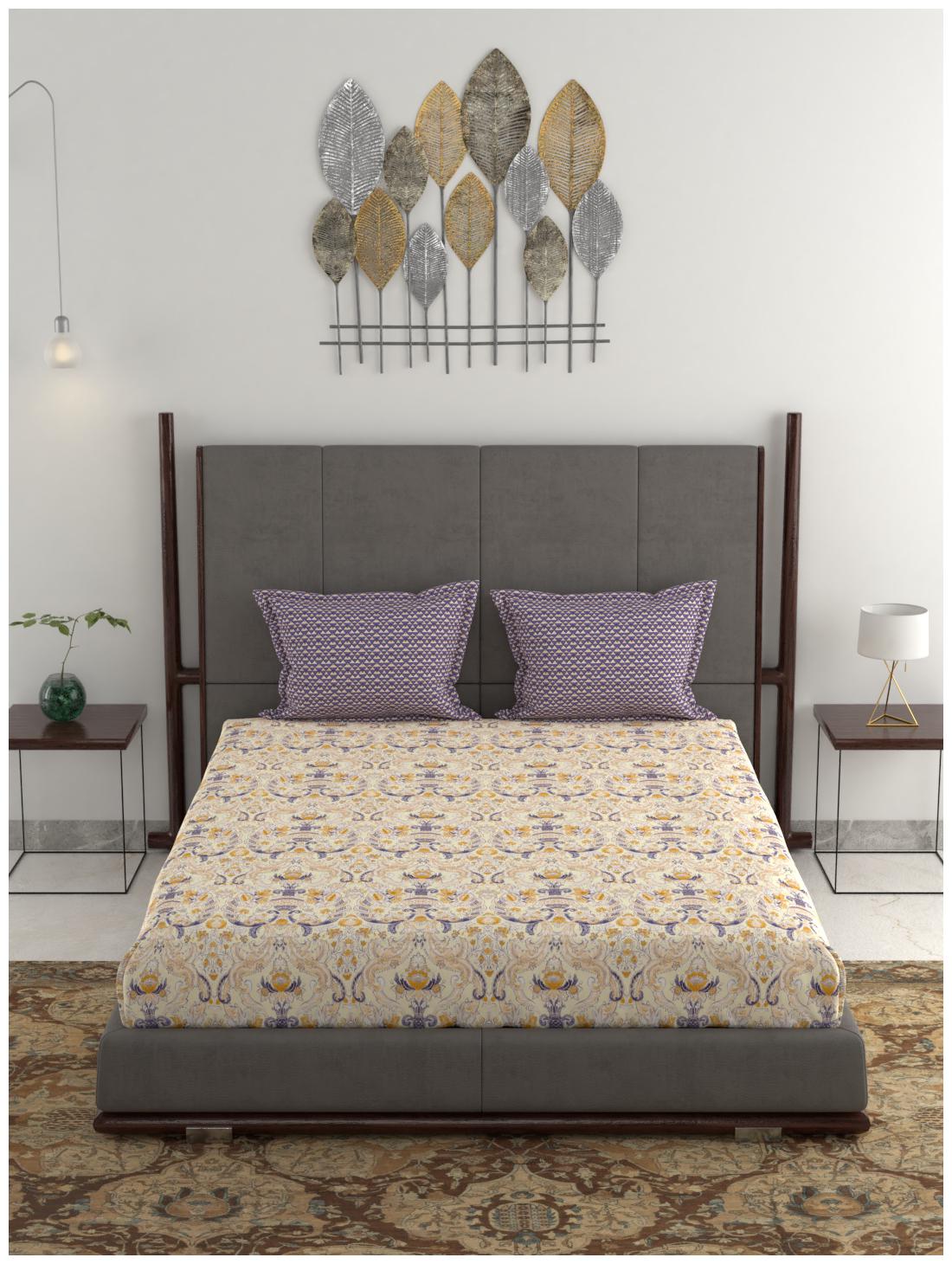 

Trident Cotton 3D Printed Queen Size Bedsheet 144 TC ( 1 Bedsheet With 2 Pillow Covers Violet )