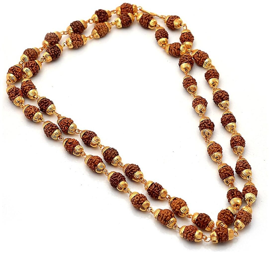 

DVM Rudraksha mala Yellow Gold Plated Bronze Chain Set