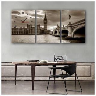 E Home Decorative Wall Clock River View Canvas Painting E Home Decorative Wall Clock River View Canvas Painting Artwork For Office 3pcs