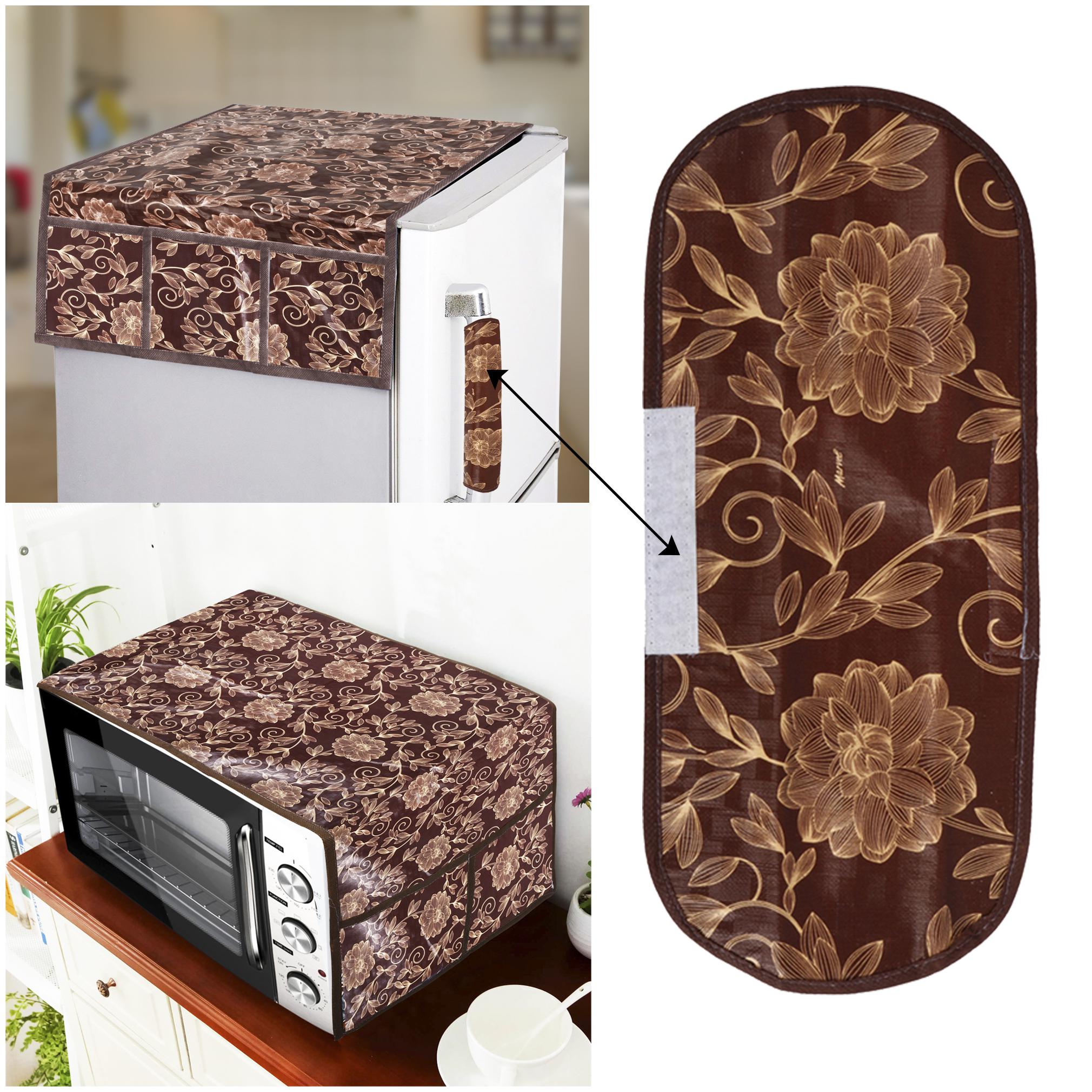 

E-Retailer Combo Set of Polyester 3-Layered 1pc Fridge Top Cover with 6 Utility Pockets 1pc Fridge Handle Cover And 1pc Microwave-Oven Top Cover With 4 Pockets (Brown 3pcs Set)