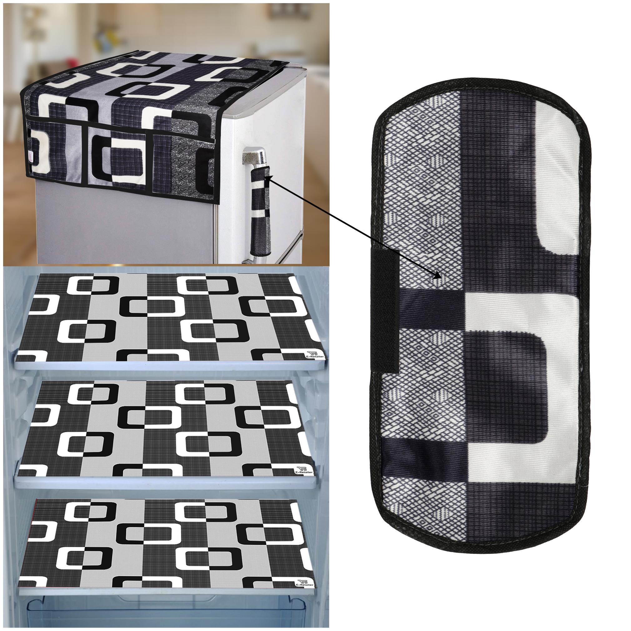 

E-Retailer Combo of Exclusive Decoratived 1 Pc Fridge Top Cover with 6 Utility Pockets 1 Pc Fridge Handle Cover And 3 Pc Fridge Mats (Black Set of 5)