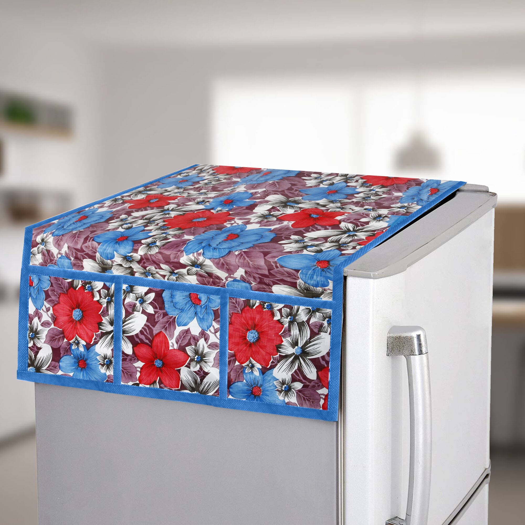 

E-Retailer Classic Waterproof Flower Design Fridge Top Cover with 6 Utility Pockets
