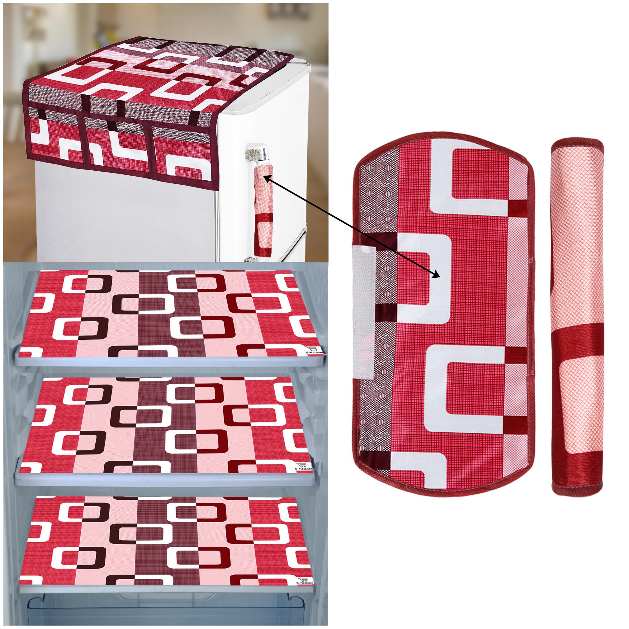 

E-Retailer Combo of Exclusive Decoratived 1 Pc Fridge Top Cover with 6 Utility Pockets 2 Pc Fridge Handle Cover And 3 Pc Fridge Mats (Purple Set of 6)