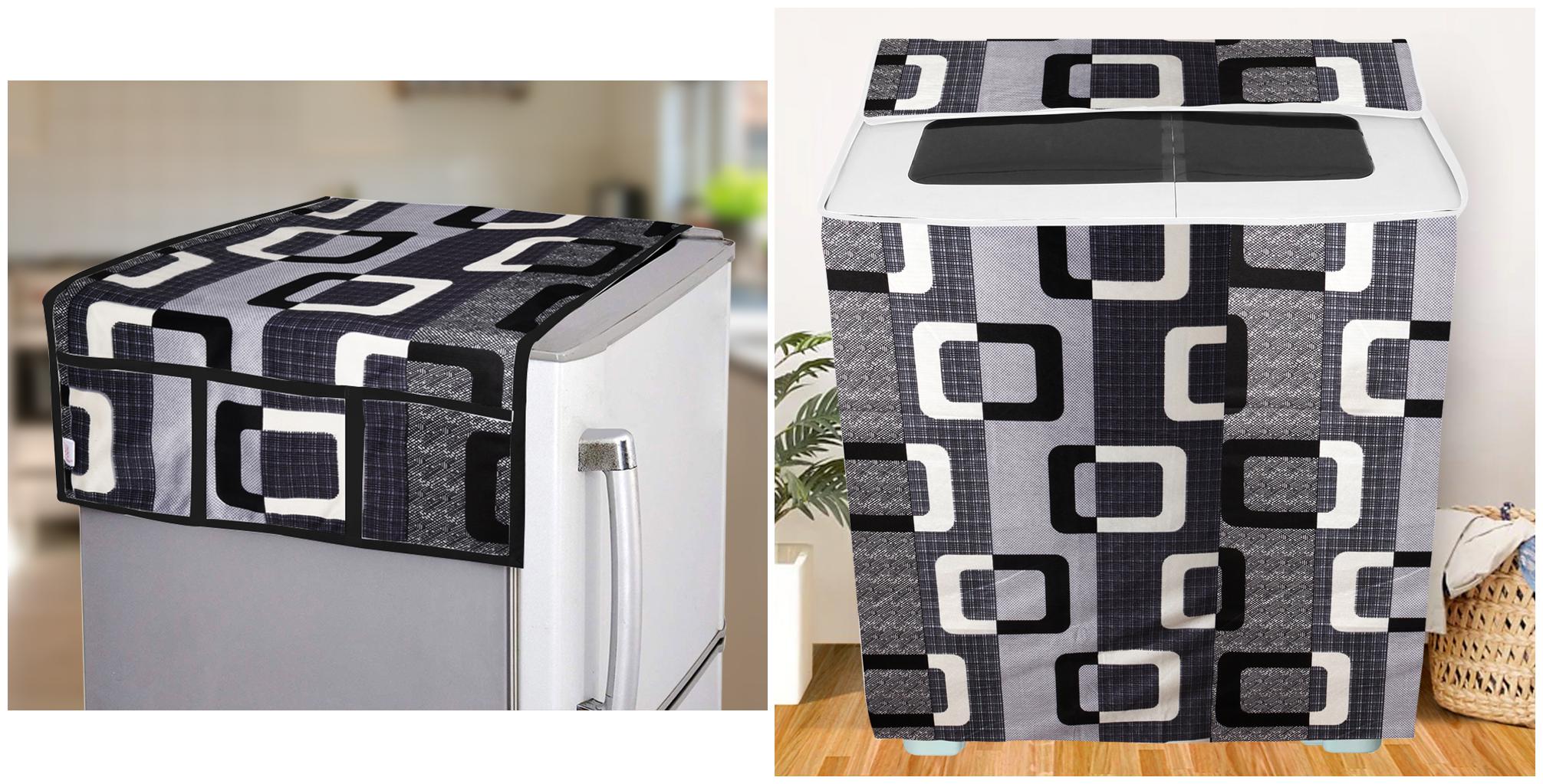 

E-Retailer Combo Set of Semi-Automatic Washing Machine Cover For 5kg To 7 5Kg And Fridge Top Cover with 6 Utility Pockets (Black Set of 2 Pcs)