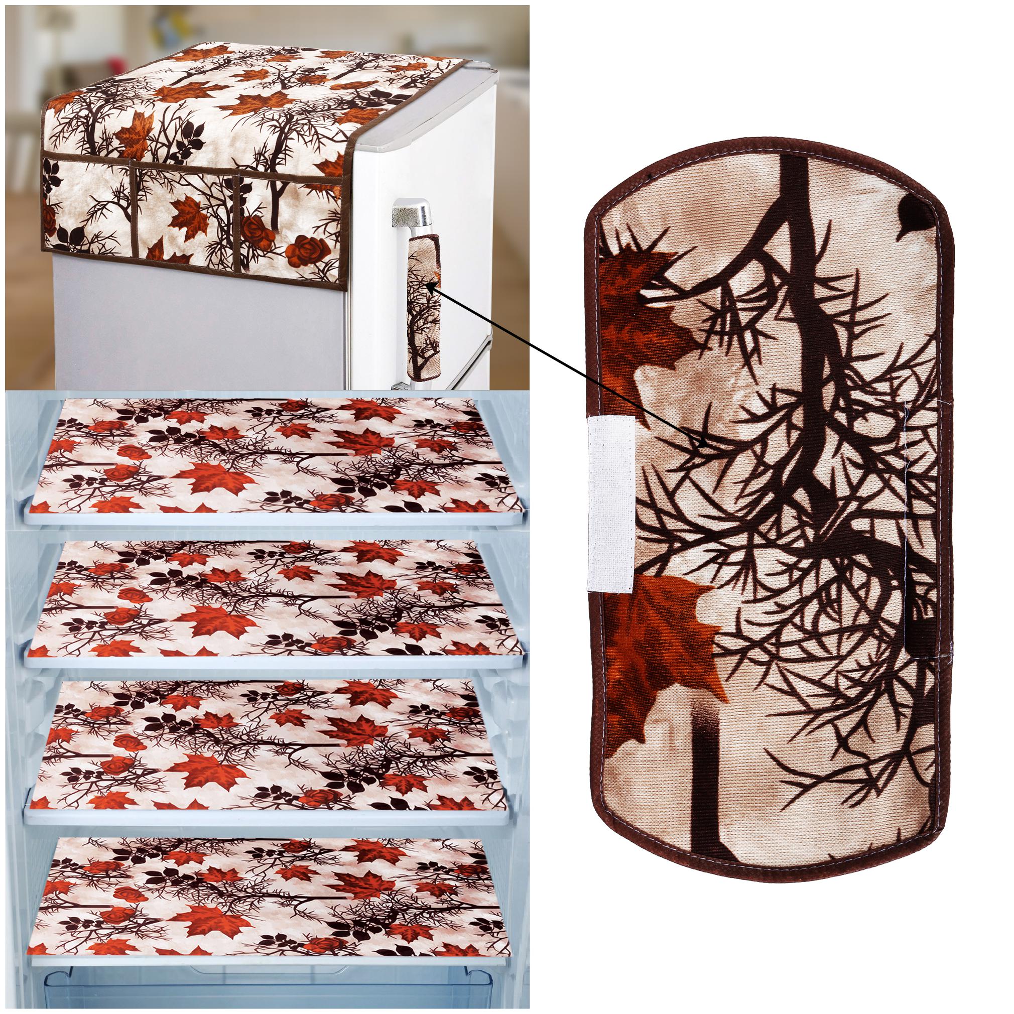

E-Retailer Combo of 1 pc Fridge Top Cover with 6 Utility Pockets 1 pc Fridge Handle Cover and 4 pcs Fridge Mats (Brown Set of 6)