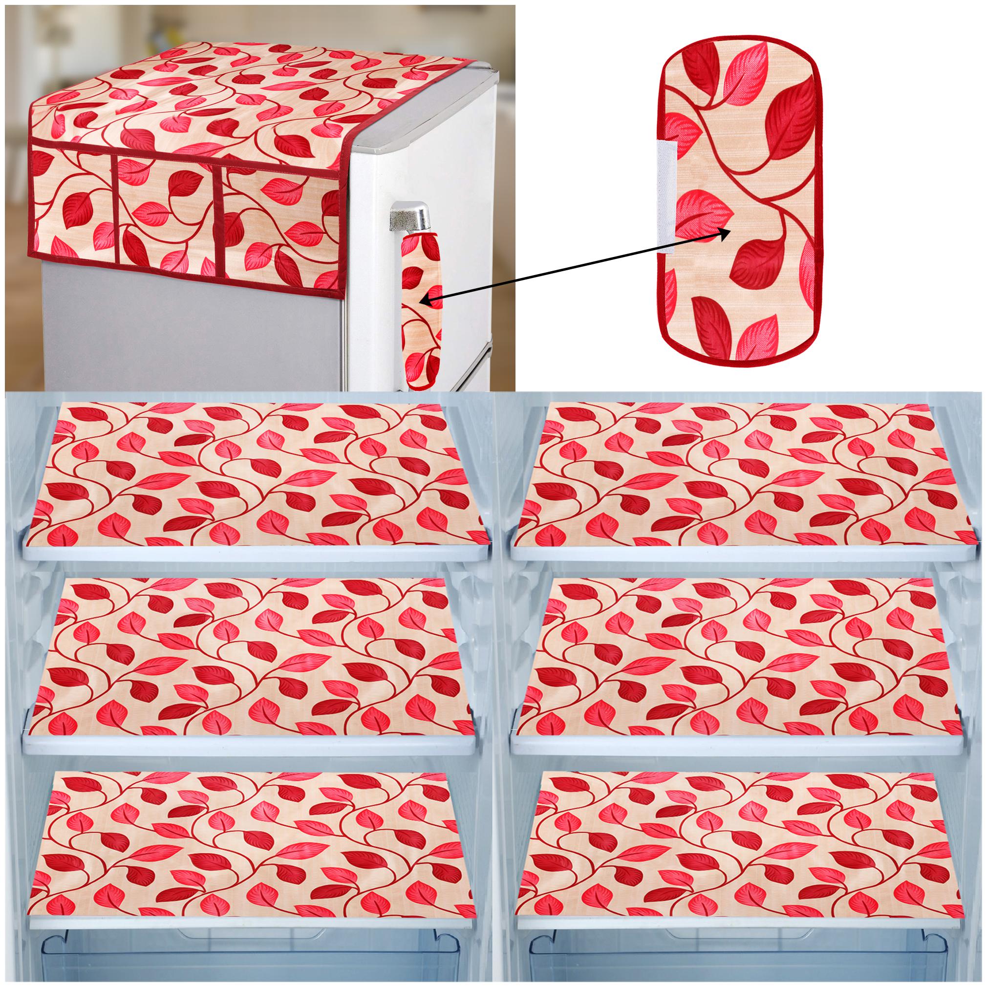 

E-Retailer Combo of 1 pc Fridge Top Cover with 6 Utility Pockets 1 pc Fridge Handle Cover and 6 pcs Fridge Mats (Red Set of 8)