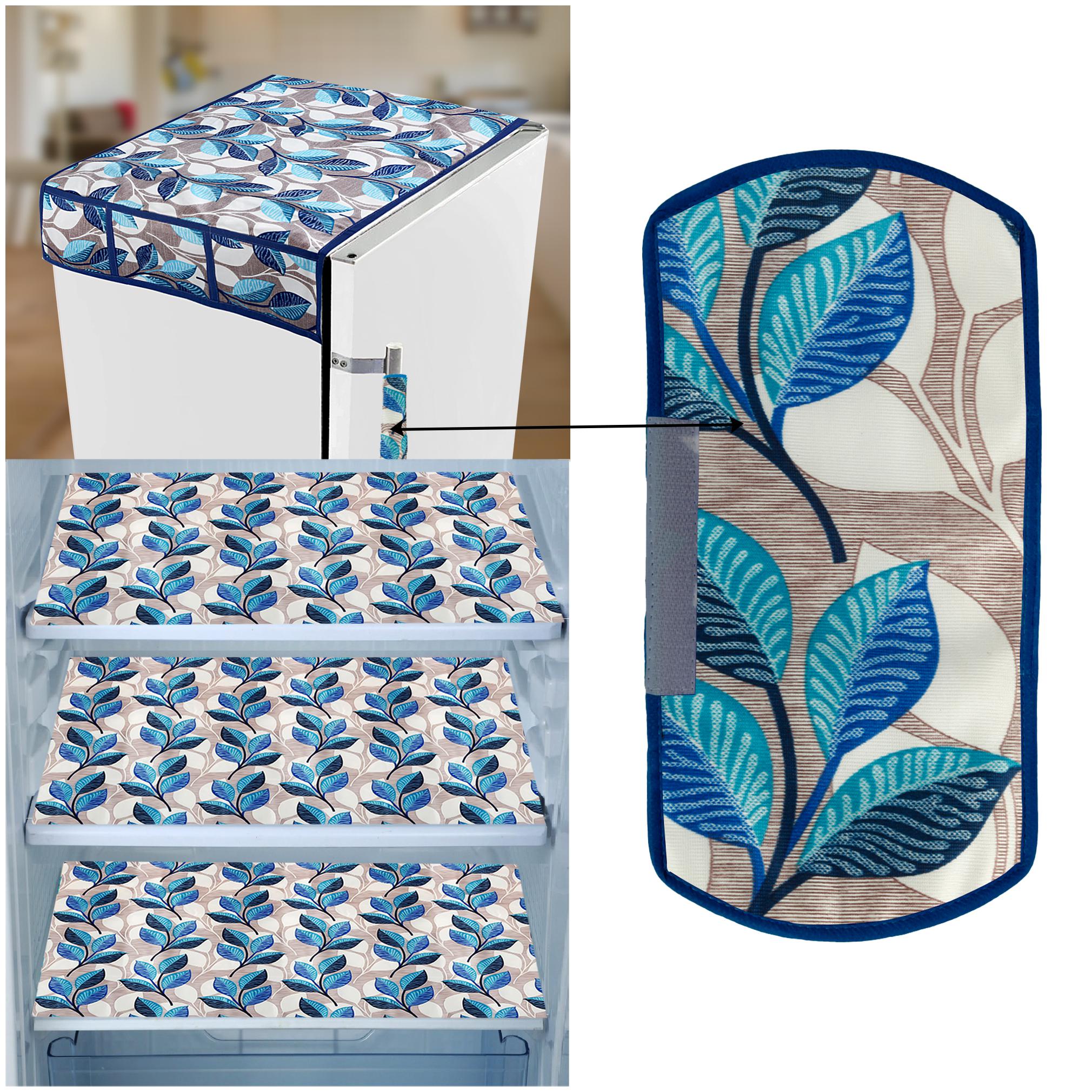 

E-Retailer Combo of 1 pc Fridge Top Cover with 6 Utility Pockets 1 pc Fridge Handle Cover and 3 pcs Fridge Mats (Blue Set of 5)