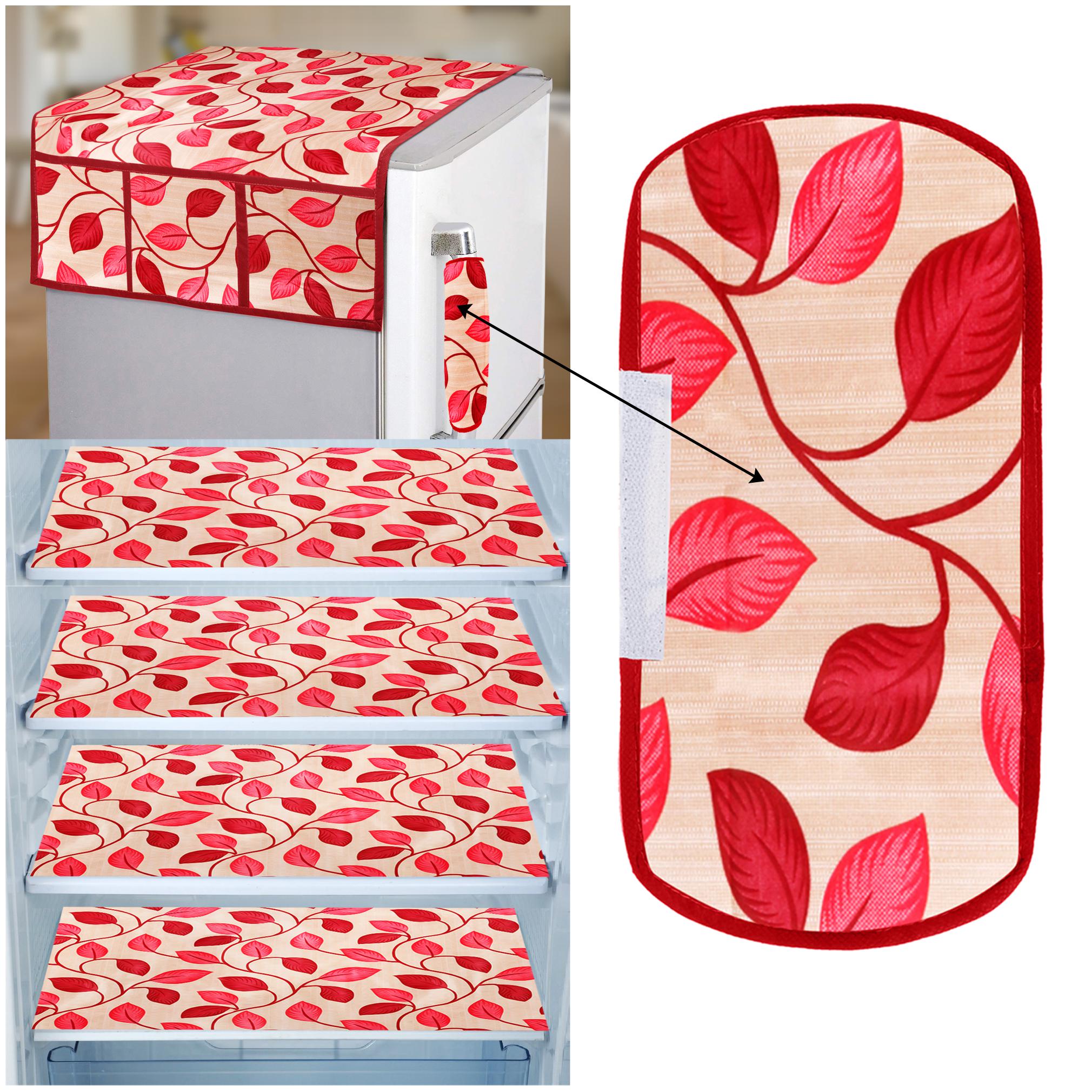 

E-Retailer Combo of 1 pc Fridge Top Cover with 6 Utility Pockets 1 pc Fridge Handle Cover and 4 pcs Fridge Mats (Red Set of 6)