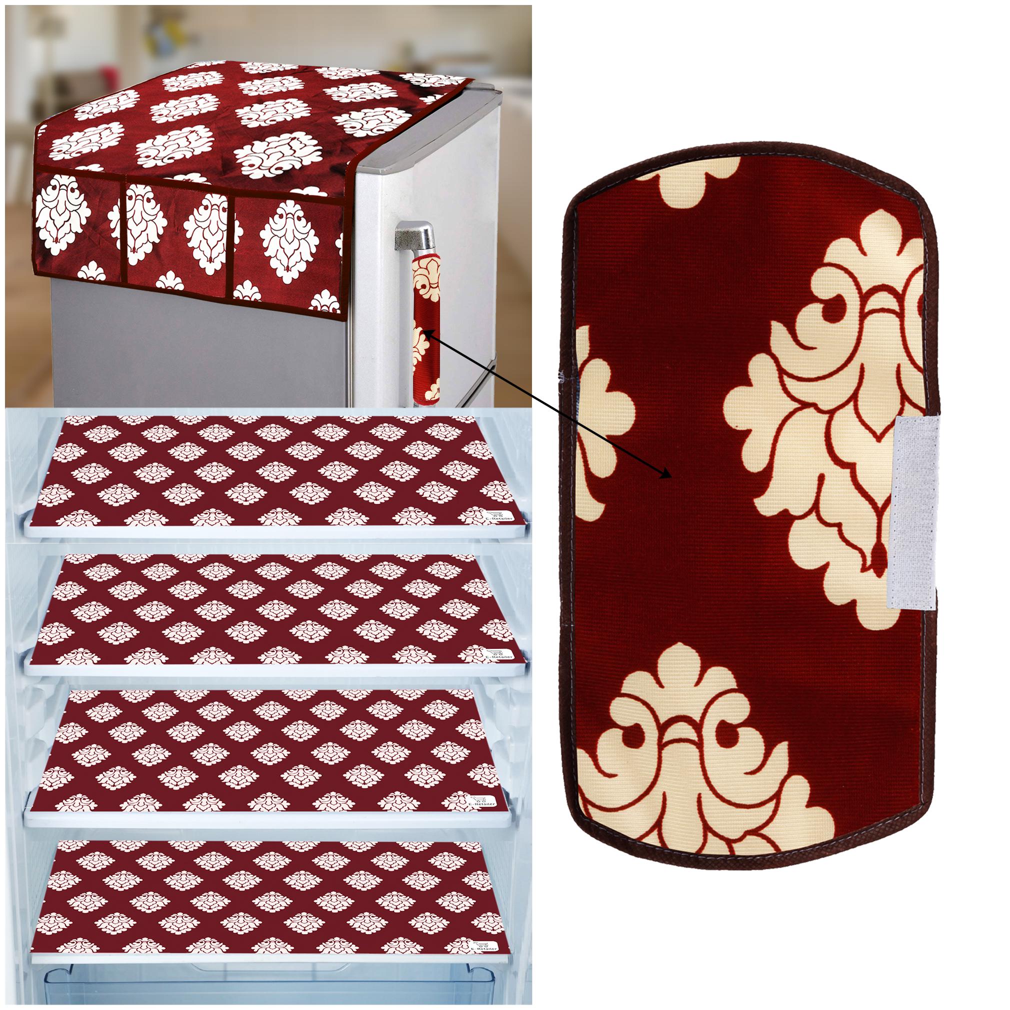 

E-Retailer Combo of Exclusive Decoratived 1 Pc Fridge Top Cover with 6 Utility Pockets 1 Pc Fridge Handle Cover And 4 Pc Fridge Mats (Maroon Set of 6)