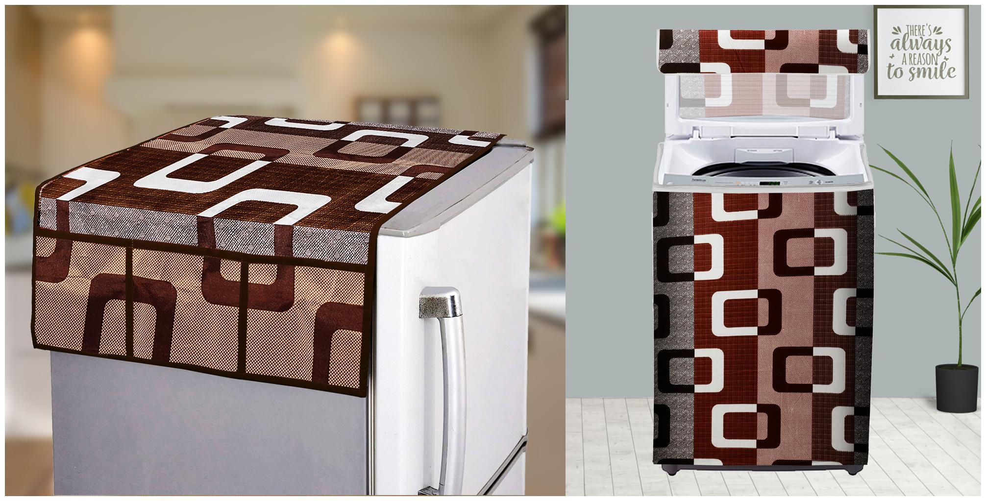 

E-Retailer Combo Set of Top Load Washing Machine Cover For 5kg To 7 5Kg And Fridge Top Cover with 6 Utility Pockets (Brown Set of 2 Pcs)